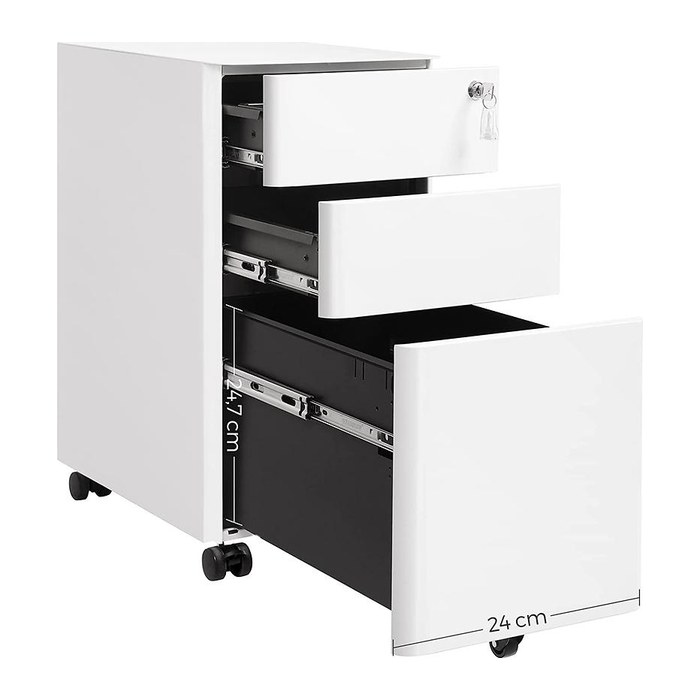 SONGMICS Rollcontainer weiß 3 Auszüge 30,0 x 46,0 x 59,2 cm