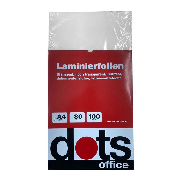 dots Laminierfolien glänzend für A4 80 micron, 100 St.