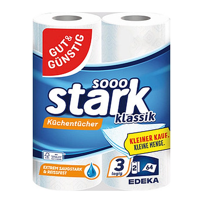 GUT&GÜNSTIG Küchenrollen stark klassik 3-lagig, 2 Rollen