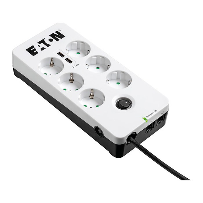 EATON Protection Box 6 USB Tel DIN 6-fach Steckdosenleiste mit Überspannungsschutz weiß mit USB-Buchse
