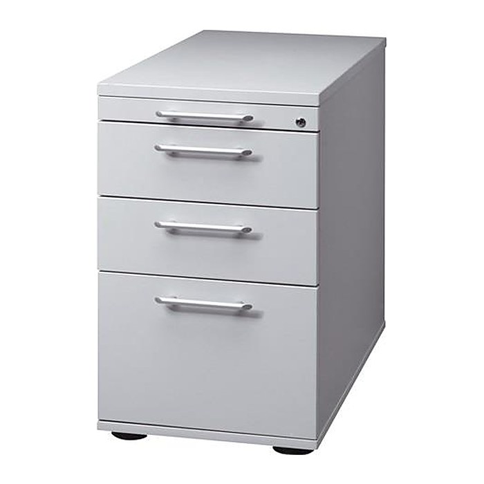 HAMMERBACHER Solid Standcontainer weiß 4 Auszüge Kunststoff-Relinggriff silber 42,8 x 80,0 x 72,0 - 76,0 cm