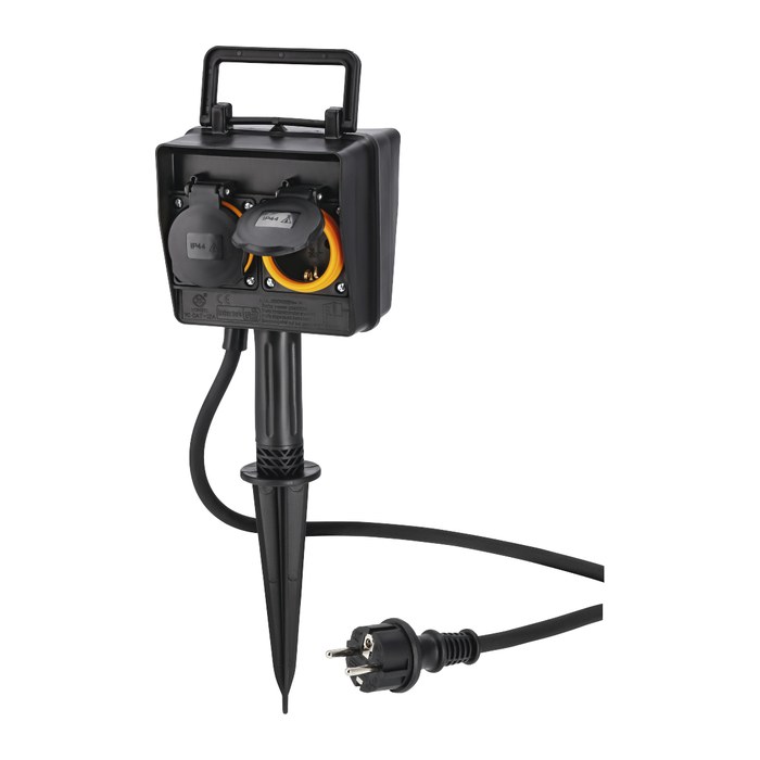 hama 2-fach Gartensteckdose 2,0 m schwarz