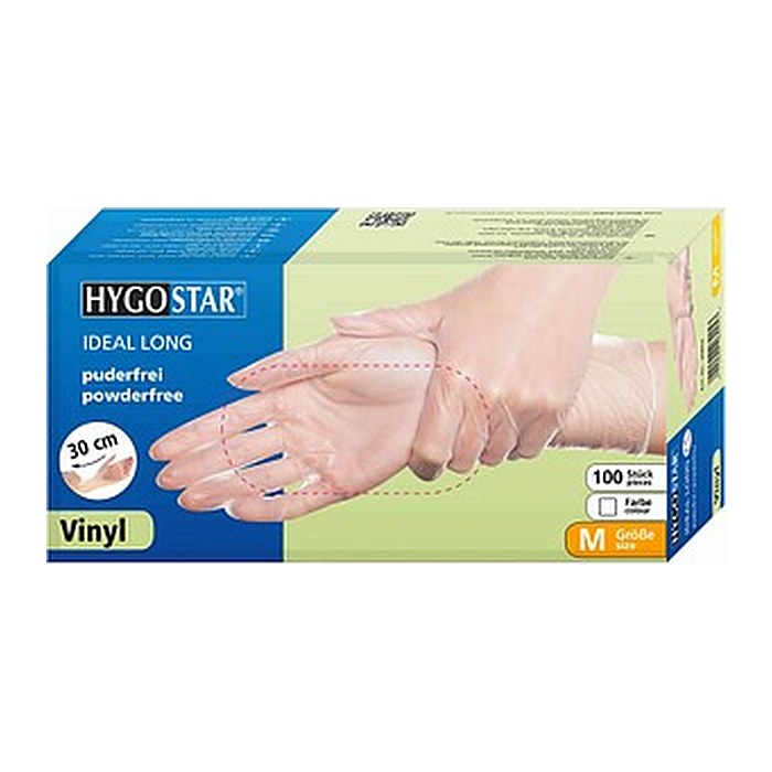 HYGOSTAR unisex Einmalhandschuhe IDEAL LONG transparent Größe M, 100 St.