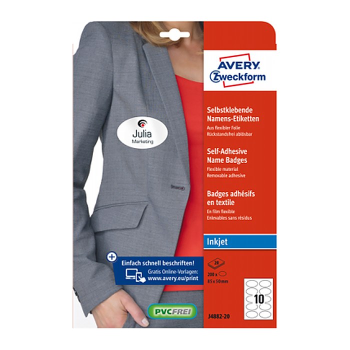 AVERY Zweckform Namensetiketten J4882-20 weiß 85,0 x 50,0 mm, 20 Blatt