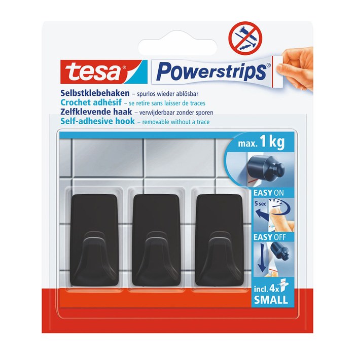 tesa Eckig Small Klebehaken für max. 1,0 kg, 1,4 x 3,4 cm, 3 St.