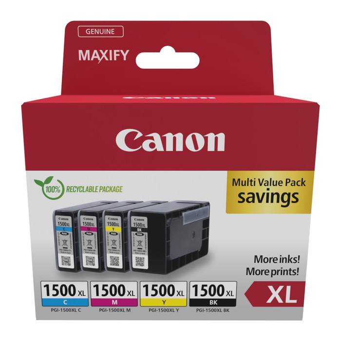 Canon PGI-1500 XL BK/C/M/Y schwarz, cyan, magenta, gelb Druckerpatronen, 4er-Set