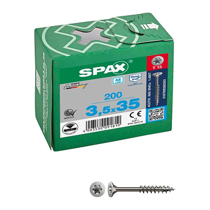SPAX® Universalschrauben T15 Senkkopf Edelstahl A2 0197000350353 3,5 mm x 35 mm, 200 St.
