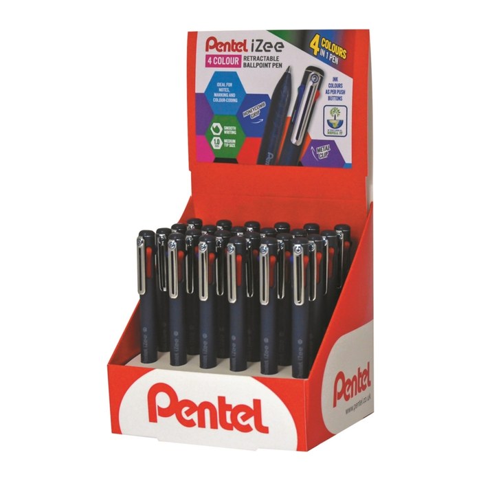 Pentel 4-Farben-Kugelschreiber iZee 4C dunkelblau, Schreibfarbe: schwarz, rot, blau, grün, 1 St.