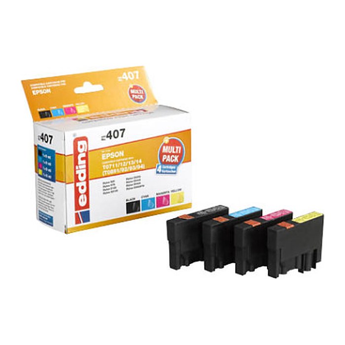 edding EDD-407 schwarz, cyan, magenta, gelb Druckerpatronen kompatibel zu EPSON T0715, 4er-Set
