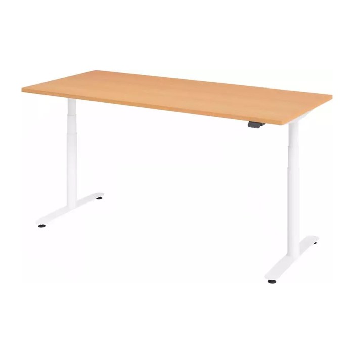 HAMMERBACHER VXDLR19 elektrisch höhenverstellbarer Schreibtisch buche rechteckig, T-Fuß-Gestell weiß 180,0 x 80,0 cm