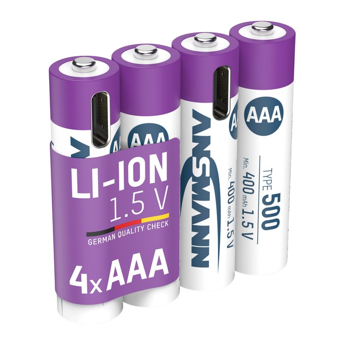 ANSMANN USB-Akkus mit Ladekabel 500 Li-Ion Micro AAA 400 mAh, 4 St.