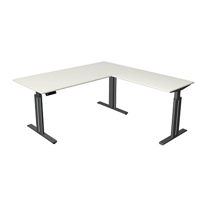 Kerkmann Move 3 elegant elektrisch höhenverstellbarer Schreibtisch weiß L-Form, T-Fuß-Gestell grau 180,0 x 180,0 cm