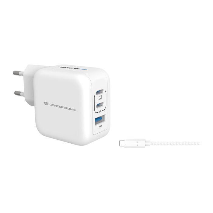 CONCEPTRONIC Ladegerät 3Port GaN 2xUSB-C/1xA 67WPD3.0/PPS ws