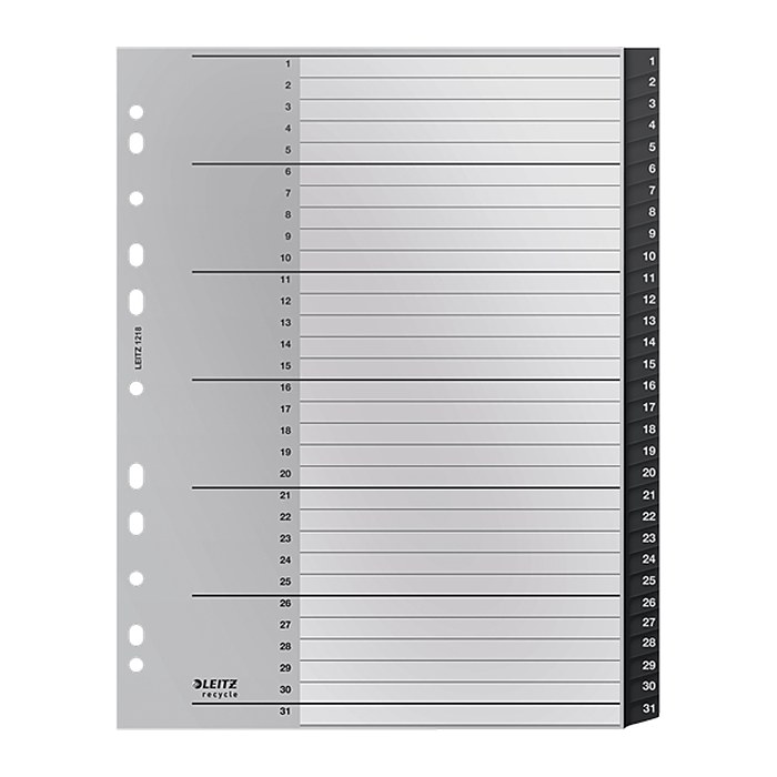 LEITZ Ordnerregister recycle 1218 DIN A4 Vollformat, Überbreite 1-31 schwarz 31-teilig, 1 Satz
