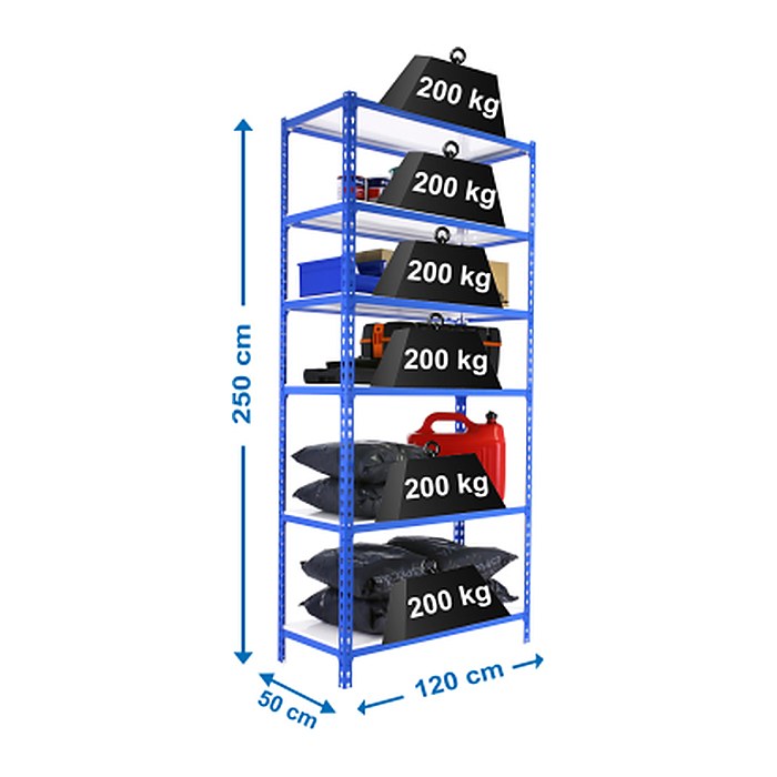 Simonrack Schwerlastregal SIMONCLICK MEGAPLUS 6 8425437077111 blau, weiß 120,0 x 50,0 x 250,0 cm