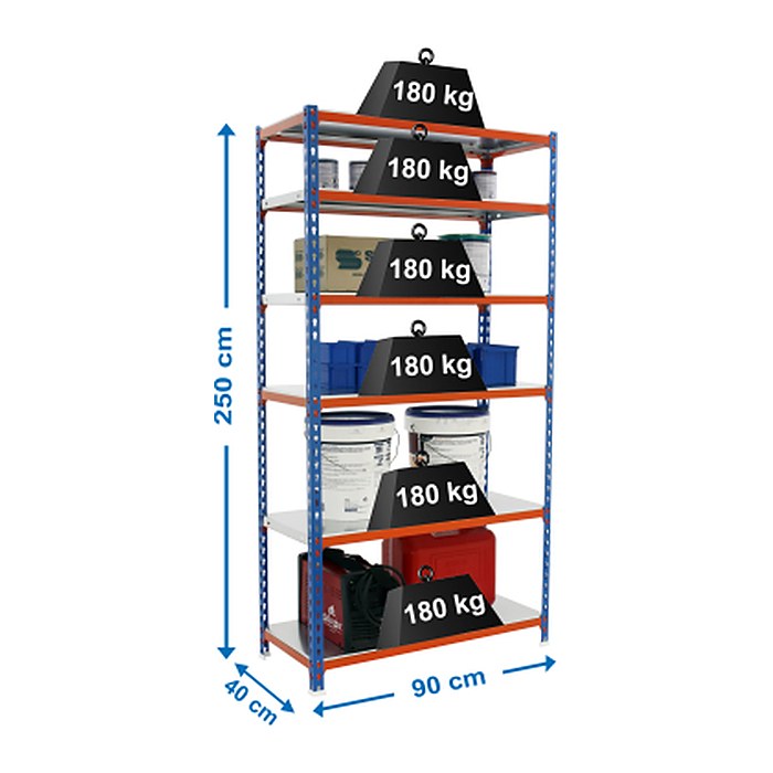 Simonrack Schwerlastregal SIMONCLICK 8435104953914 blau, orange, silber 90,0 x 40,0 x 250,0 cm