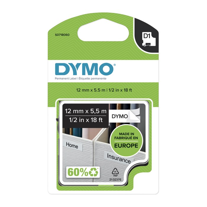 DYMO Schriftband D1 16959 S0718060, 12 mm, schwarz auf weiß, 1 St.