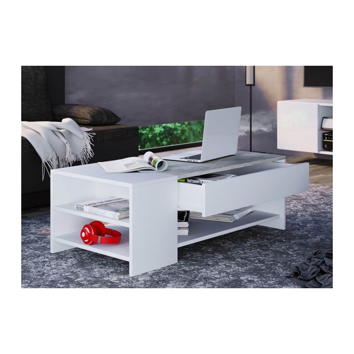 VCM my home Tindus Couchtisch rechteckig Spanplatte Betonoptik 100,0 x 50,0 x 35,0 cm, 1 St.