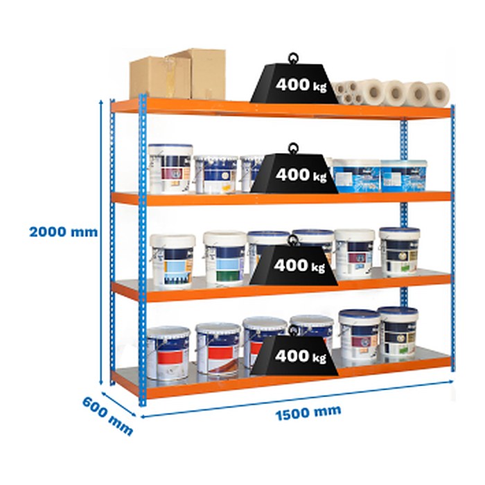 Simonrack Schwerlast-Weitspannregal ECOFORTE 1506-4 457100047201564 orange, blau 150,0 x 60,0 x 200,0 cm