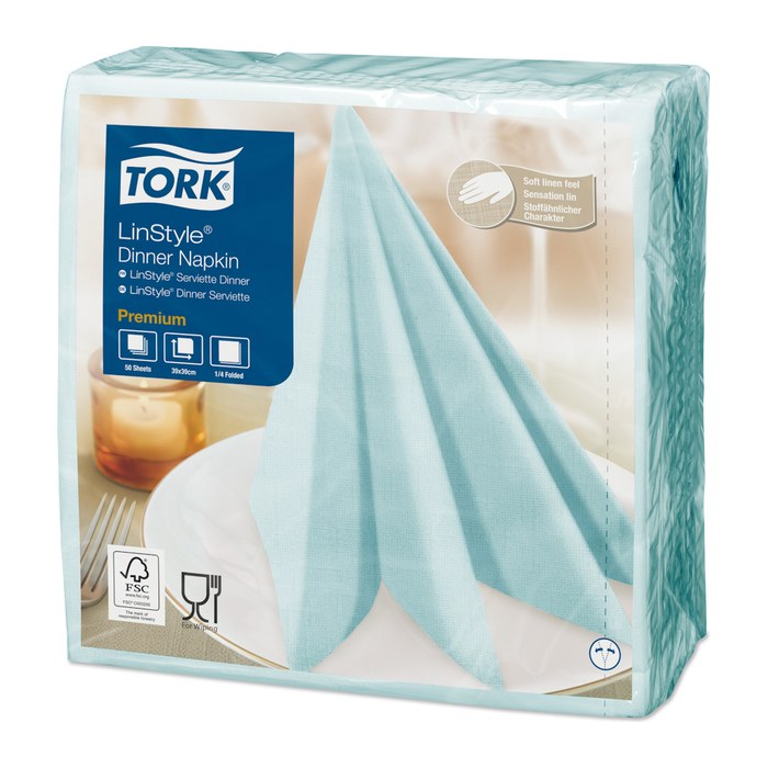 TORK Servietten LinStyle® Premium aqua blue 1-lagig 39,0 x 39,0 cm, 50 St.