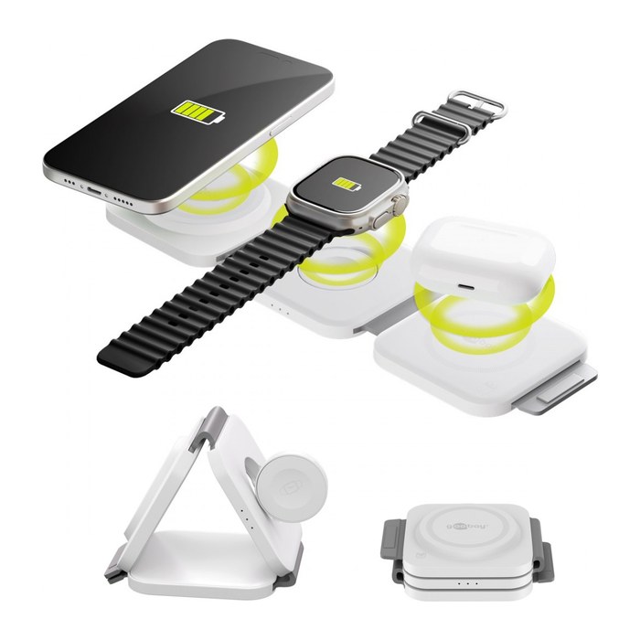 goobay 3-in-1 Induktive Ladestation weiß, 15 Watt