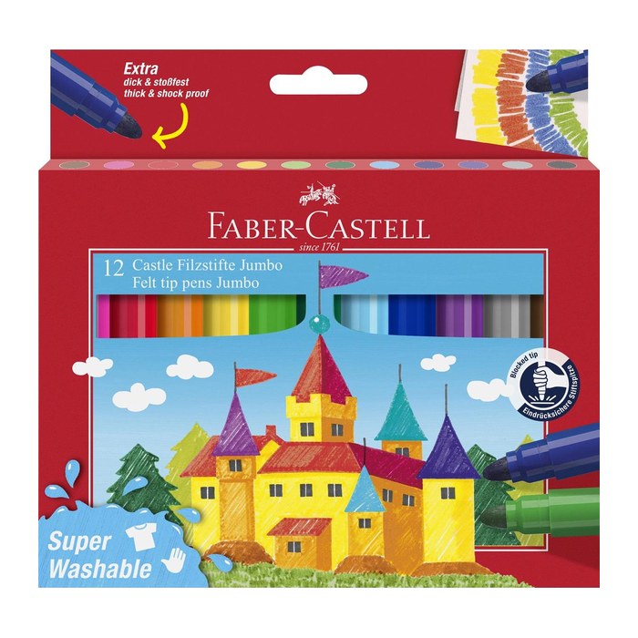 FABER-CASTELL Jumbo Super Washable Filzstifte farbsortiert, 12 St.