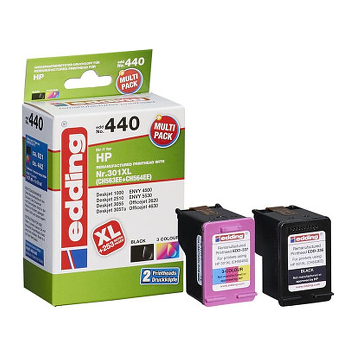 edding EDD-440 schwarz, color Druckerpatronen kompatibel zu HP 301XL (CH563EE/CH564EE), 2er-Set