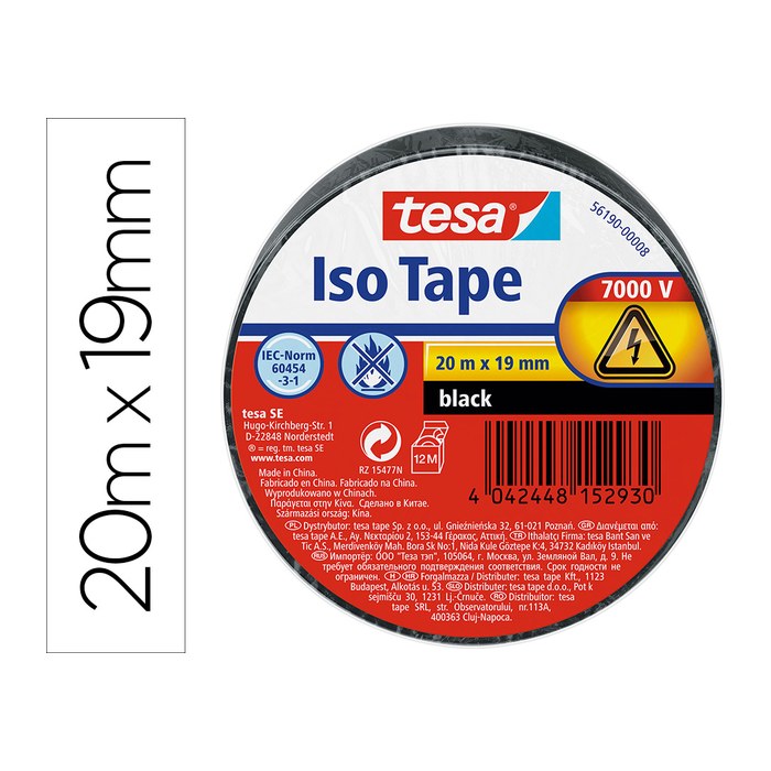 tesa Iso Tape Isolierband schwarz 19,0 mm x 20,0 m 1 Rolle