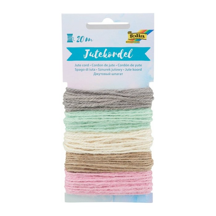 folia Kordel Jute farbig rauh grau, hellgrün, creme, beige, rosa 2,0 mm x 5x 4,0 m