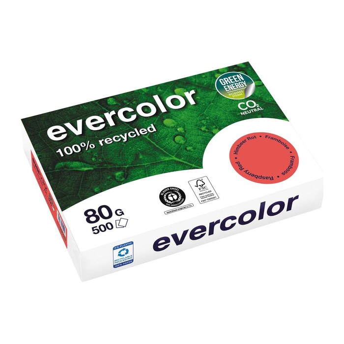 Clairefontaine Recyclingpapier Evercolor himbeerrot DIN A4 80 g/qm 500 Blatt