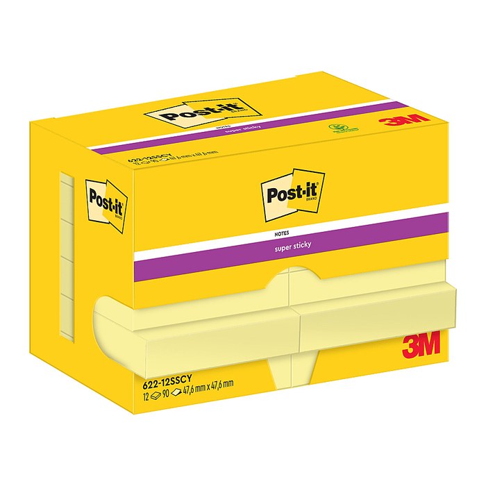 Post-it® Super Sticky Haftnotizen extrastark 62212SY gelb, 12 Blöcke