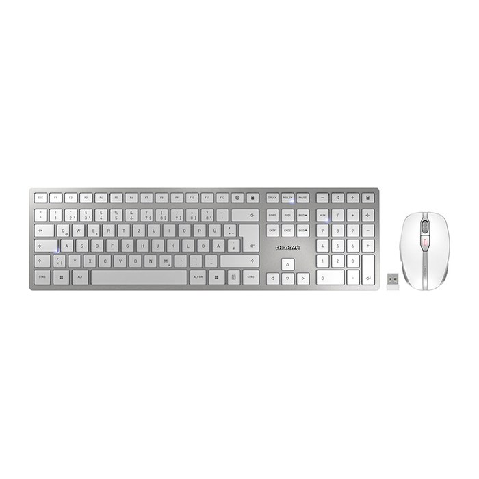CHERRY DW 9100 SLIM Tastatur-Maus-Set kabellos silber, weiß