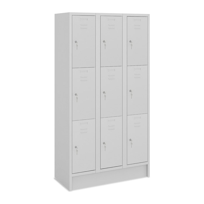 Fächerschrank (3 Abteile je 3 Fächer) 300 mm Abteilbreite – Lichtgrau (Türen Lichtgrau)