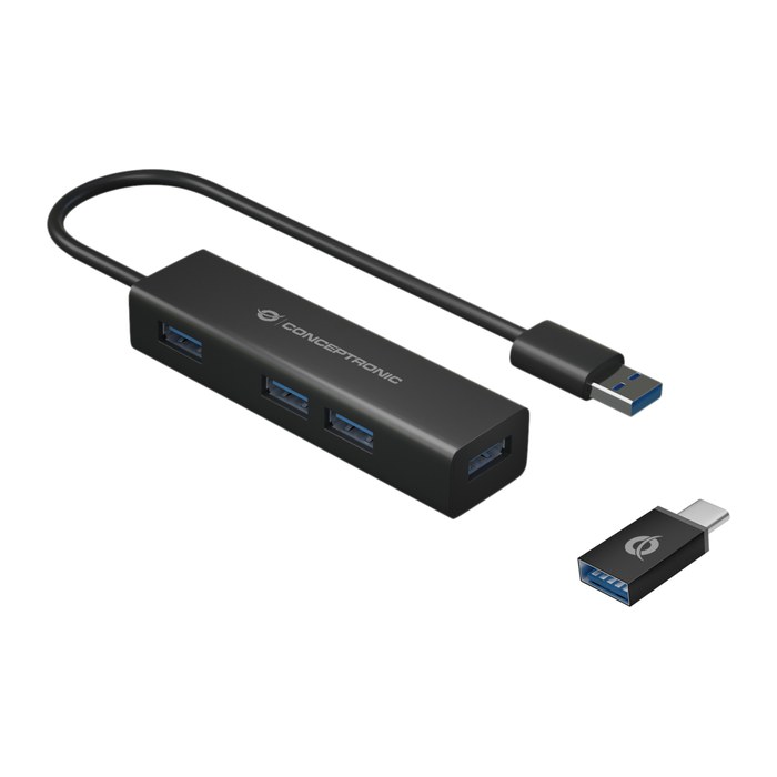 CONCEPTRONIC 4-Port Hub USB-A3.0/-C Adap.->4xA3.0 o.Netz. sw