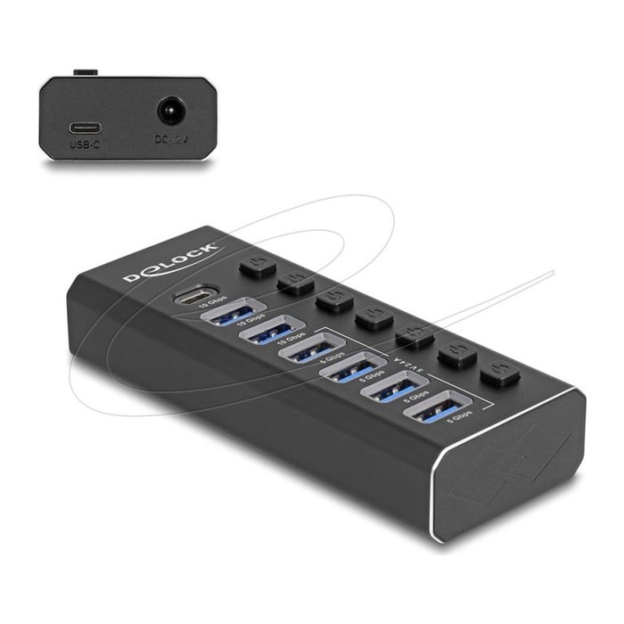 Delock 7Port USB Hub mit 3 Ports 10 Gbps und 4 SchnellladeP