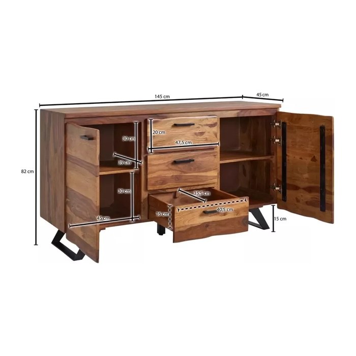 WOHNLING Sideboard, WL6.544 sheesham 145,0 x 45,0 x 82,0 cm, 1 St.