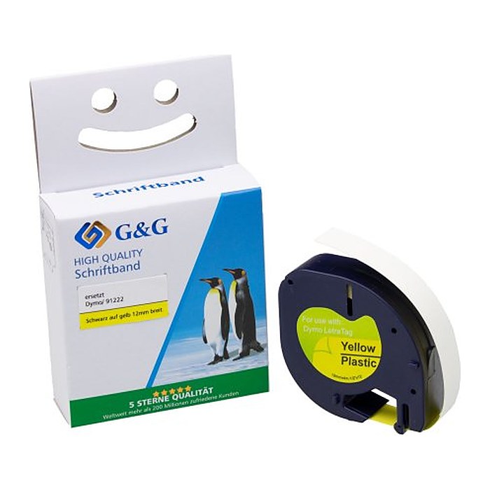 G&G Schriftband LetraTag 15576 ersetzt DYMO S0721670/ 91222 , 12 mm, schwarz auf gelb, 1 St.