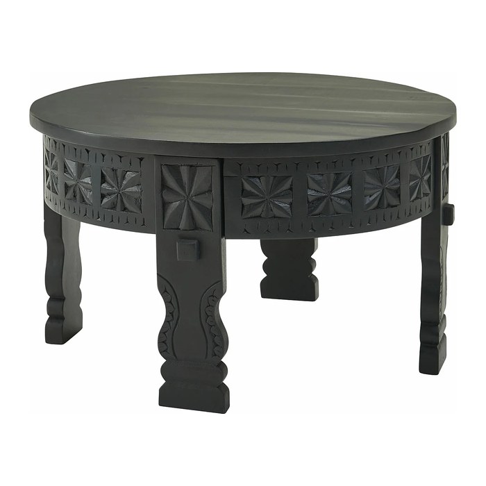 WOHNLING Couchtisch rund Massivholz schwarz 60,0 x 60,0 x 36,0 cm, 1 St.