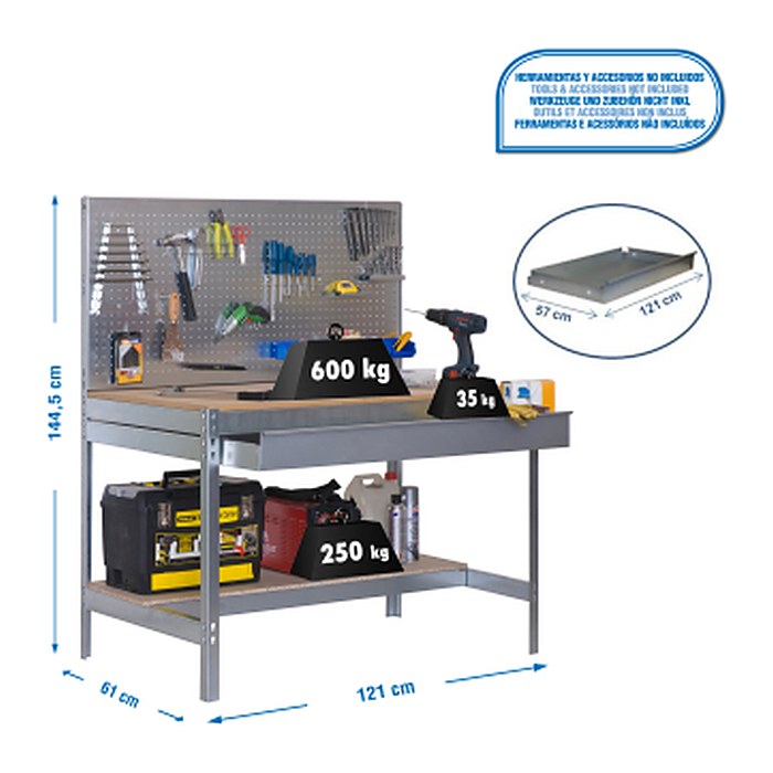 Simonrack Werkbank SIMONWORK BT2 BOX silber 1 Schublade 121,0 x 61,0 x 144,5 cm