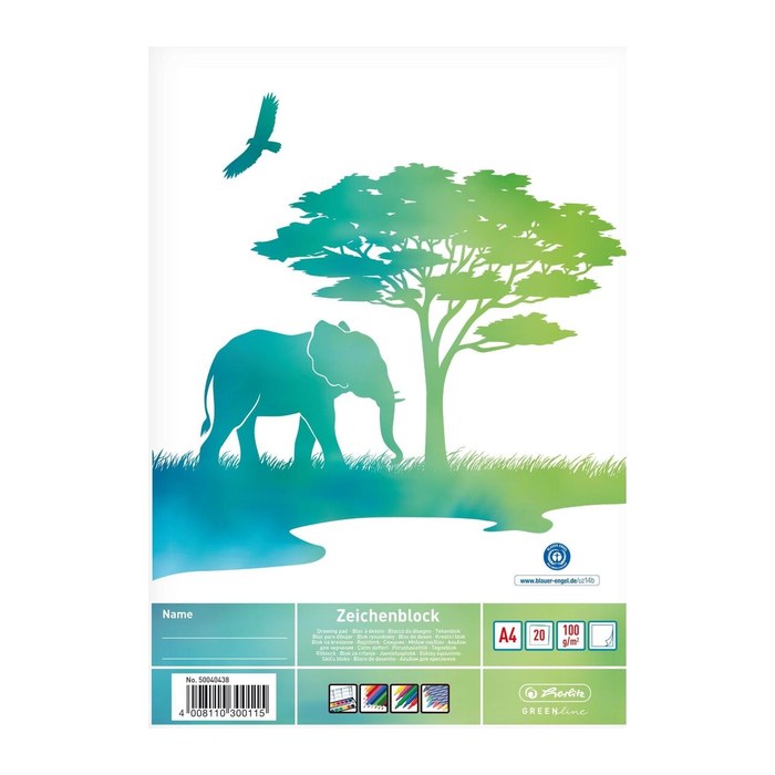 Herlitz Zeichenblock A4 GREENline Elefant 20 Blatt