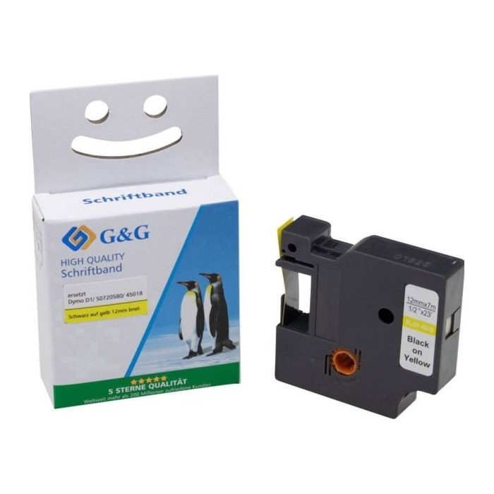 G&G Schriftband D1 ersetzt Dymo 45018 S0720580 15572, 12 mm, schwarz auf gelb, 1 St.