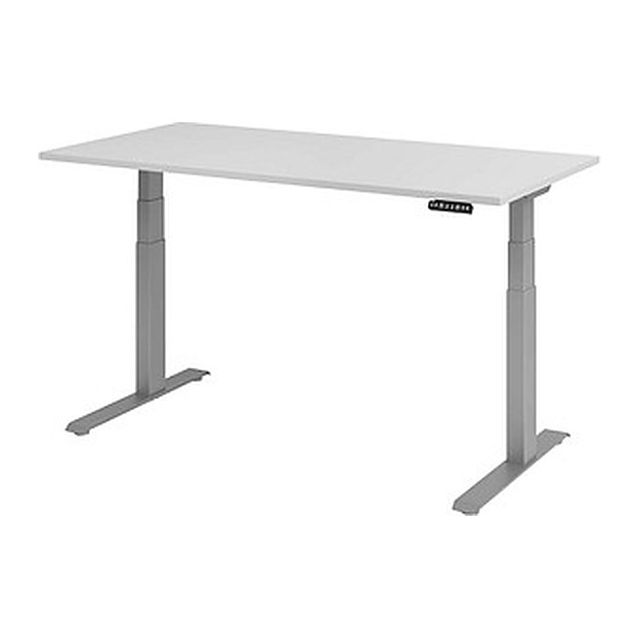 HAMMERBACHER XDKB16 elektrisch höhenverstellbarer Schreibtisch lichtgrau rechteckig, C-Fuß-Gestell silber 160,0 x 80,0 cm