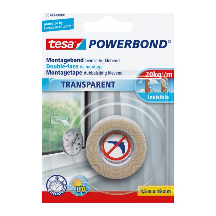 tesa Powerbond Montageband Transparent 1,5m 19mm