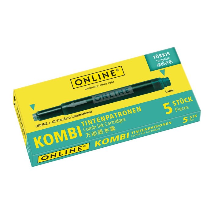 ONLINE® Tintenpatronen für Füller 17176/12 türkis-blau, 5 St.