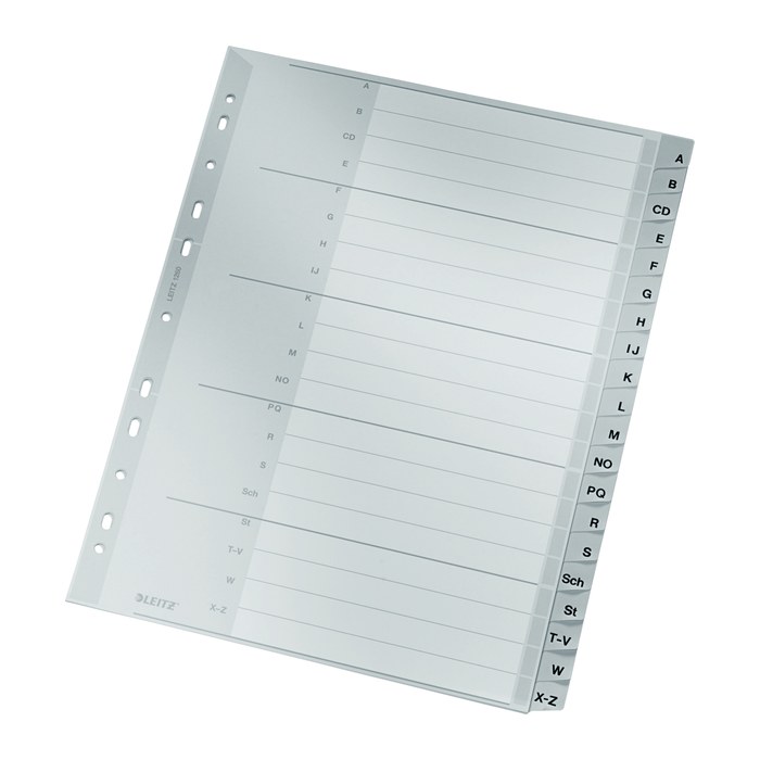 LEITZ Ordnerregister 1260 DIN A4 Vollformat, Überbreite A-Z grau 20-teilig, 1 Satz