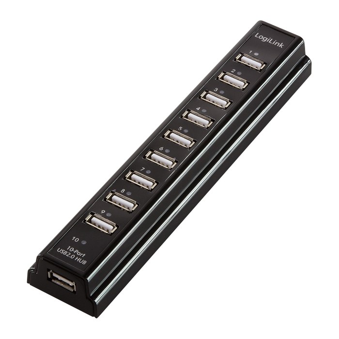 Logilink USB-HUB 10-Port m. Netzteil schwarz Kunststoff