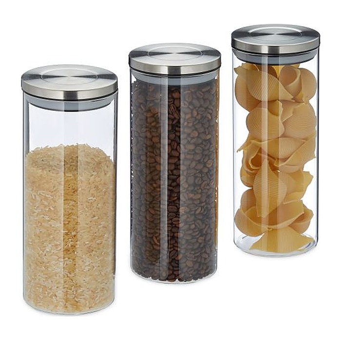 relaxdays Vorratsdosen 24,0 cm hoch transparent 1,5 l, 3 St.