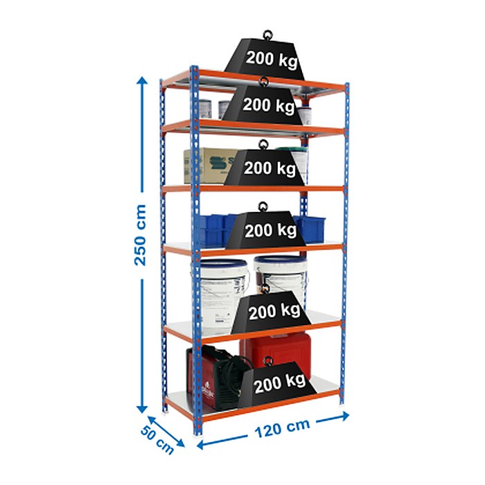 Simonrack Schwerlastregal SIMONCLICK MEGAPLUS 8425437077135 blau, orange, silber 120,0 x 50,0 x 250,0 cm