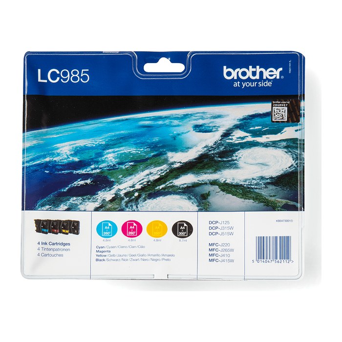 brother LC-985BK/C/M/Y schwarz, cyan, magenta, gelb Druckerpatronen, 4er-Set