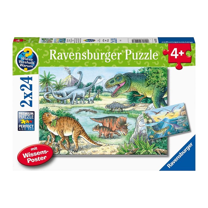 Ravensburger Wieso? Weshalb? Warum? Saurier und ihre Lebensräume Puzzle, 2 x 24 Teile